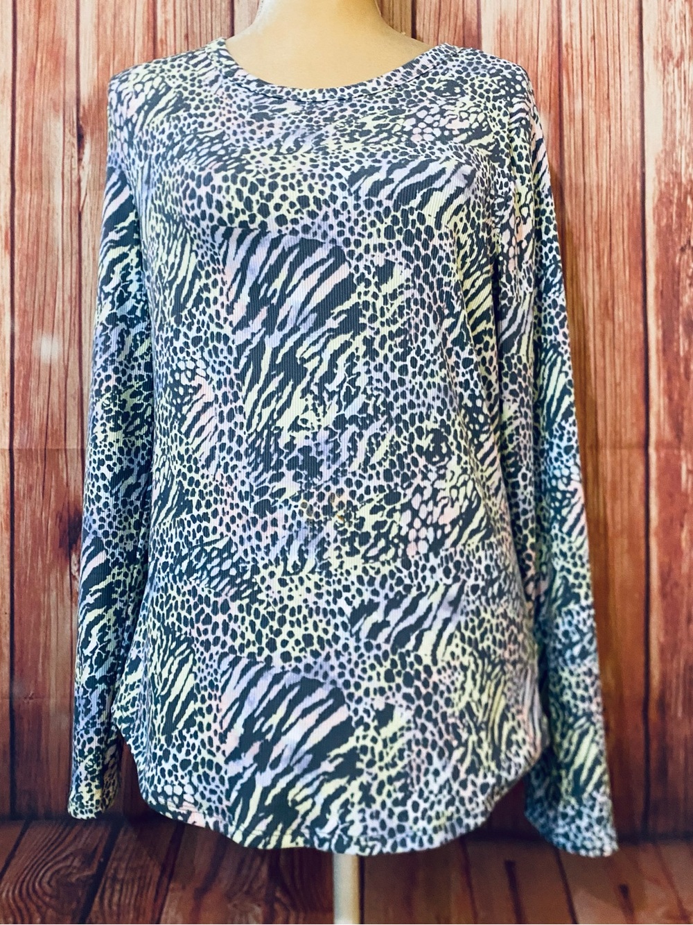 Women’s Juniors 15-17 Blouse No Boundaries Multicolored Ribbed Knit Long Sleeves